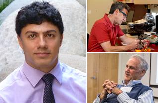 CNT member Amir Alimohammad (left) was recently awarded a three year, $320,000 grant from the National Science Foundation to develop a novel processor architecture for brain-computer interfaces. Alimohammad will be collaborating with CNT members Steve Perlmutter (upper right) and Eberhard Fetz (lower right), who will assist by testing the processor. Headshots of Amir Alimohammad, Steve Perlmutter and Eberhard Fetz